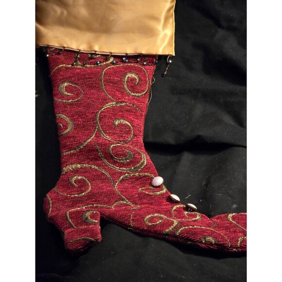 Victorian-Inspired Red & Gold Swirl Christmas Stocking Boot - Picture 2 of 4